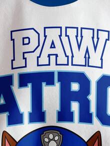 SHEIN | PAW Patrol 年轻男孩休闲时尚街头卡通狗和字母印花撞色落肩宽松羊毛卫衣，秋冬 - 白色 - 查看 4