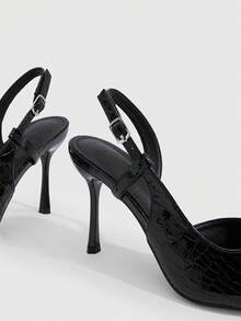 CUCCOO SZL Women's Spring And Summer Black Stone Pattern Pointed High Heels Women's Rear Strap Stiletto Shoes - Black stone pattern - View 6