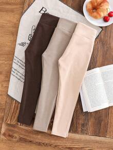 SHEIN LMoss Kids 3件組女孩字母印花休閒百搭內搭褲 - 棕色 - 查看 2