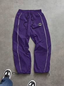 BATMAN X SHEIN Sport MetroGents Men's Cartoon Print Drawstring Waist Loose Fit Sports Long Pants - 紫色 - 查看 3