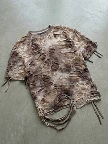 ROMWE MEN Grunge Punk Kaos Pria Model Longgar Gaya Gurun Rusak - Aprikot - View 1