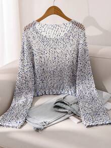 CosyJoli Plus Size Colorful Polka Dot Hollow Round Neck Long Sleeve Pullover Sweater Fall - Multicolor - View 2