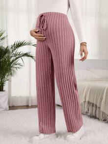 SHEIN Maternity Solid Color Adjustable Waist Straight Leg Pants - Dusty Pink - View 5