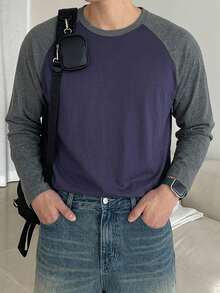 DAZY Men's Colorblock Raglan Sleeve T-Shirt - Dark Grey - View 1
