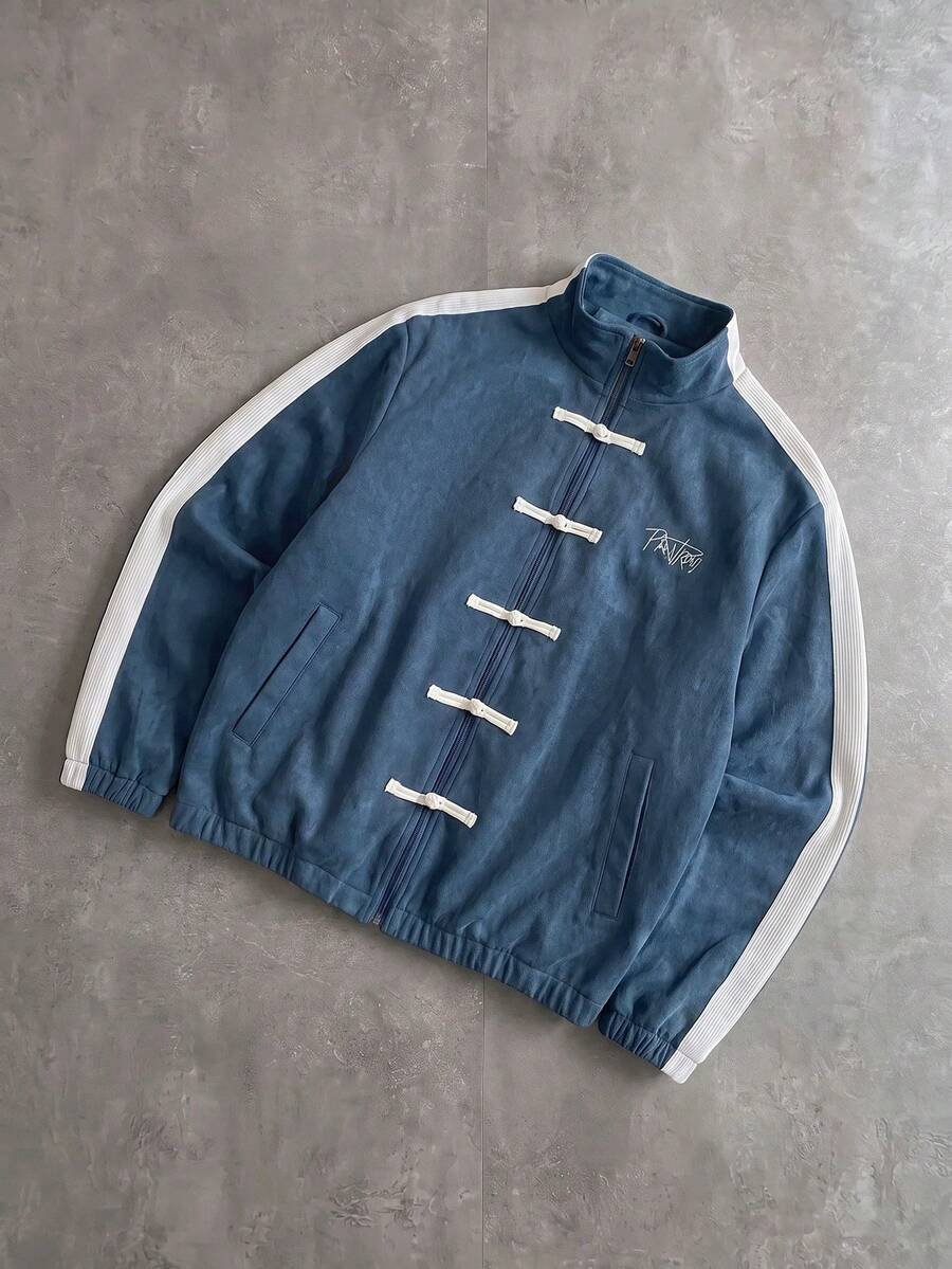 PAVTROS Men's Letter Pattern Colorblock Casual Daily Jacket - Blue - View 1