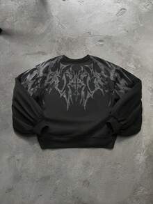 PAVTROS Men's Printed Versatile Crew Neck Long Sleeve Pullover Sweatshirt For Daily Wear - Black - View 2