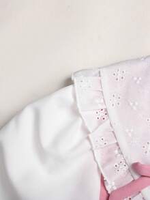 SHEIN Tween女孩休閒學院風日常百搭舒適拼接撞色翻領洋裝，開學季適用，小學、國中校園穿搭 - 粉色 - 查看 9