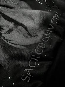 ROMWE MEN Street Life Sudadera con capucha estampada con strass para hombre - Negro - Ver 3