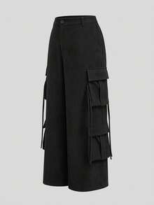 POPSWAY Plus Size Women's Multi-Pocket Corduroy Casual Western Straight Leg Cargo Pants, Autumn/Winter Fall Airport Formal Black - Black - View 5