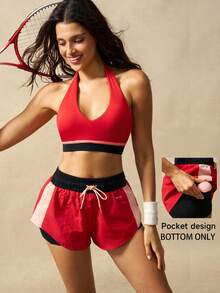 VARSIVA Women's Contrast Color Casual Pocket Drawstring Waist Sports Shorts - Multicolor - View 14