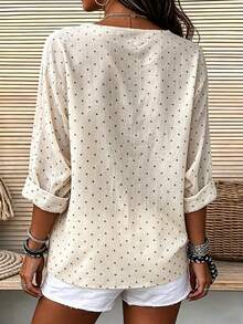 Breezaya Women's Casual Polka Dot Print Shirt For Vacation - Apricot - View 2