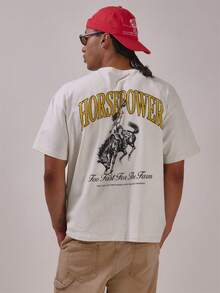 Musero Oversized "Horsepower" Graphic Crew Neck Tshirt Spring Summrer Essentials - Apricot - View 2