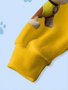 SHEIN | PAW Patrol 年轻男孩休闲时尚街头卡通狗与字母图案撞色落肩宽松羊毛卫衣，秋冬 - 白色 - 查看 5
