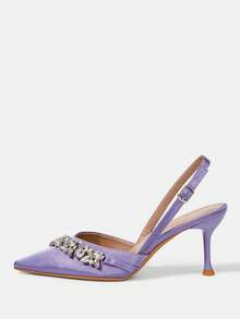 CUCCOO HITCHD Spring And Summer New Rhinestone Decoration Pointed Toe Thin Heel High Heel Elegant Gorgeous Style Wedding Bride Wedding Shoes Dating Dinner Party - Purple - View 2