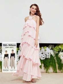 MOTF Petite LONG ROMANTIC MULTILAYER DRESS FOR DATES, VACATION IN SPRING/SUMMER ,PETITE WOMEN - Pink - View 1