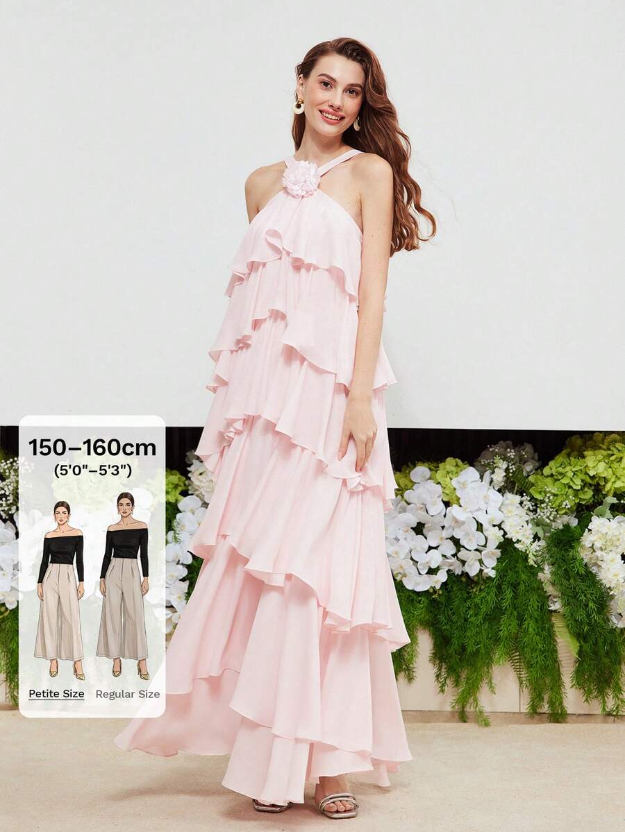 MOTF Petite LONG ROMANTIC MULTILAYER DRESS FOR DATES, VACATION IN SPRING/SUMMER ,PETITE WOMEN - Pink - View 1