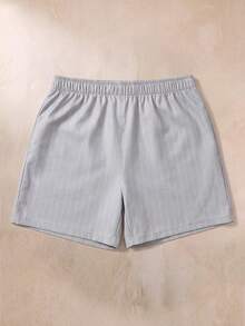 EverLounge British Style Minimalist Fashion Men's Light Gray Striped Fabric Lounge Pants - Grey - View 2