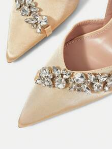 CUCCOO HITCHD Spring And Summer New Rhinestone Decoration Pointed Toe Thin Heel High Heel Elegant Gorgeous Style Wedding Bride Wedding Shoes Dating Dinner Party - Champagne - View 4