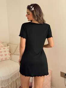 SweetSlumber Women's Sweet Short Sleeve Heart Print Mini Nightgown - Black - View 2