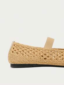 Nöista Crochet Ballet Flat With Elastic Strap, Hollow Knit Upper, Rounded Toe And Flexible Sole, Comfortable For Daily Wear - Brown - View 7