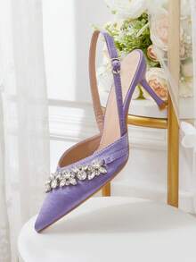 CUCCOO HITCHD Spring And Summer New Rhinestone Decoration Pointed Toe Thin Heel High Heel Elegant Gorgeous Style Wedding Bride Wedding Shoes Dating Dinner Party - Purple - View 7