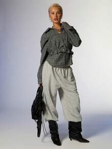 COUREZ Slim Balloon Ankle Length Joggers /Y2K Streetwear Pants For Women Grey Pants Women's Fall Outfits For Women Autumn Winter Streetwear Casual Gym  - Light Grey - View 2