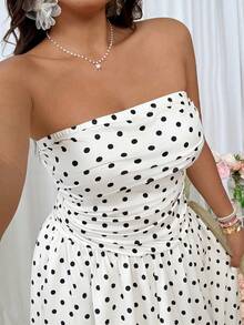 GalTyme Plus Size Polka Dot Print Strapless Casual Dress For Women - White - View 6