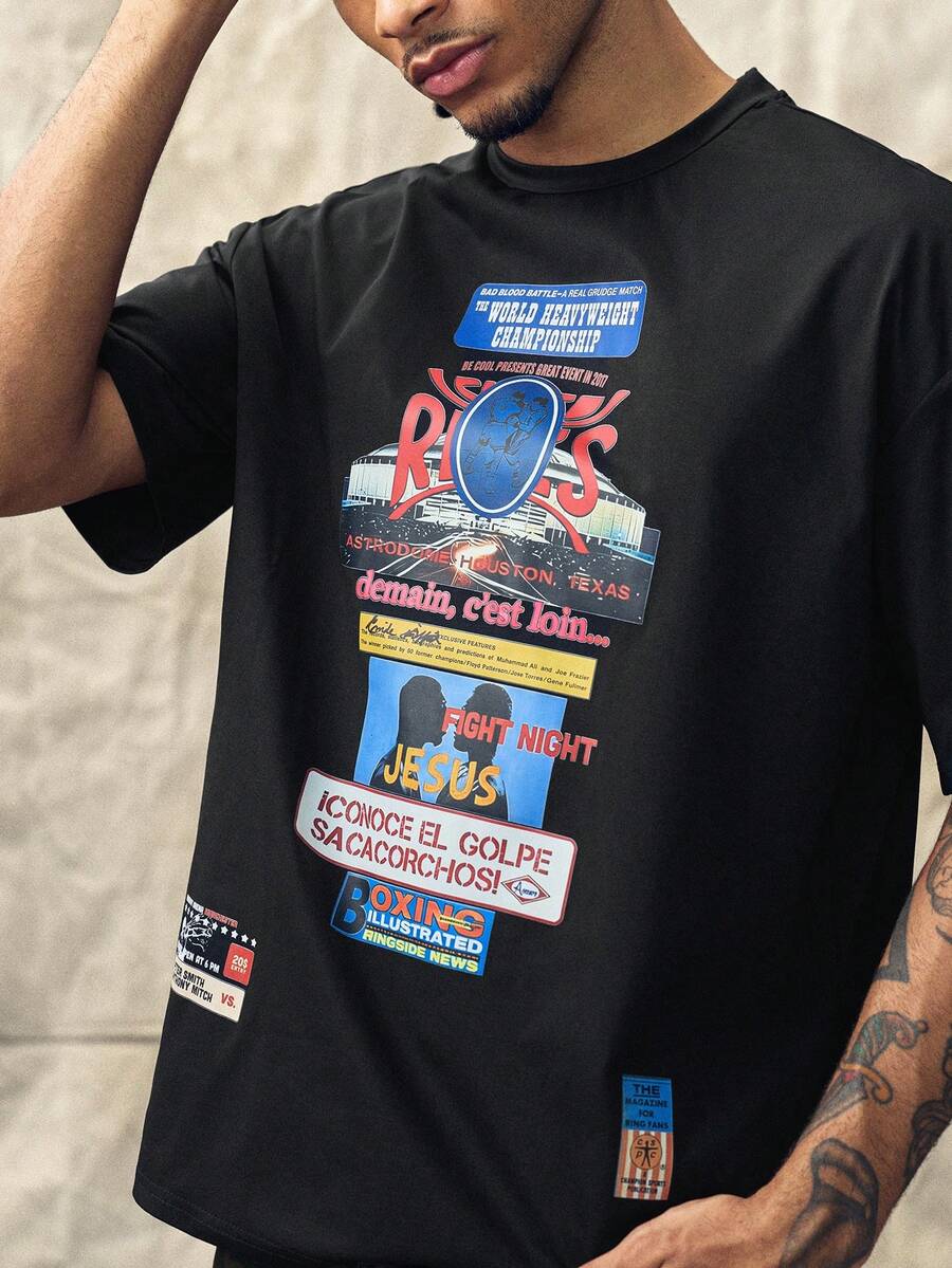 Norleigh Men's New Fashion Hiphop Letter Print Short Sleeve T-Shirt,Graphic Tees - Black - View 1