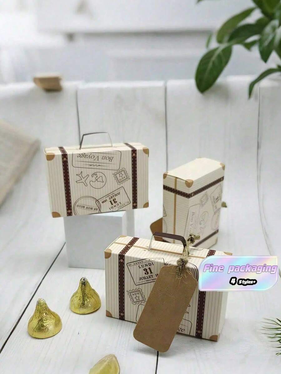 50/20/10個/1個創意迷你行李箱糖果盒,附繩子與標籤的紙製禮品盒,復古世界地圖迷你行李箱糖果盒,適用於婚禮、生日派對伴手禮、禮品袋、派對用品包裝 - 行李箱禮盒 - 查看 1