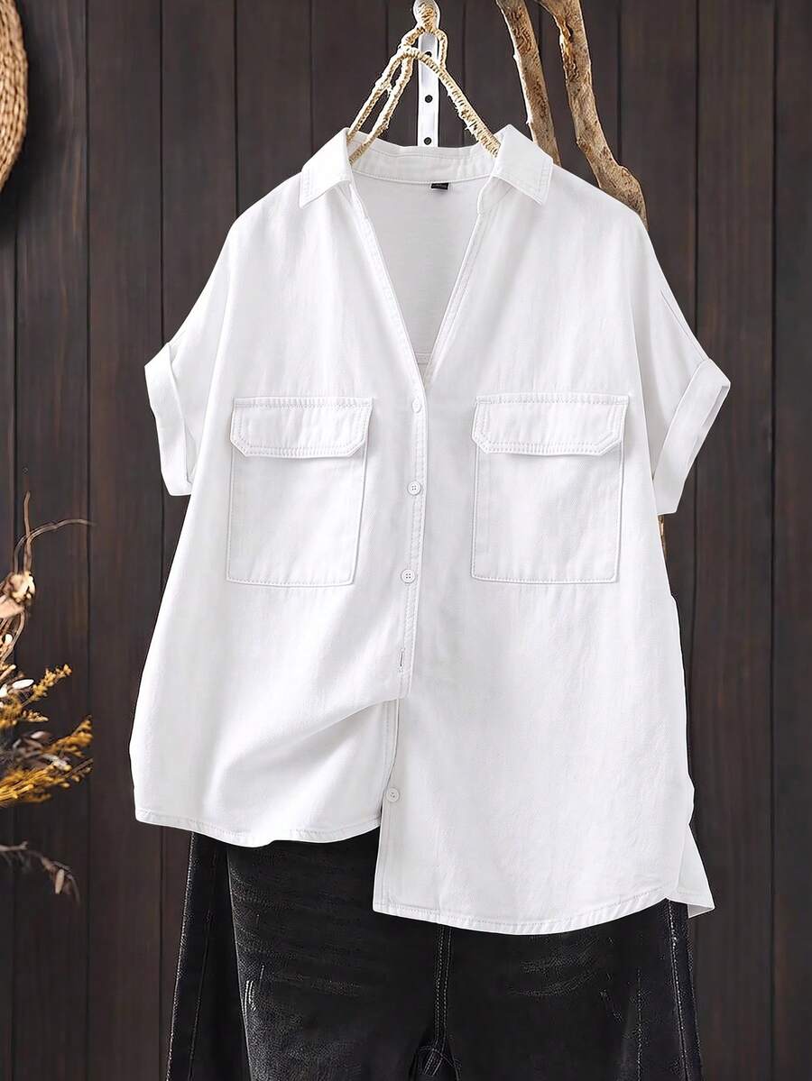 EMERY ROSE EMERY ROSE Women's Summer Casual White Denim Top - White - View 1