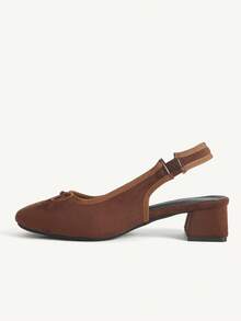 CUCCOO CHICEST Sepatu Gaya Retro Manis dengan Hiasan Pita dan Hak Tebal, Sepatu Mori Fairy Serbaguna untuk Sehari-hari - Coklat - View 6
