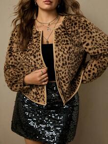 Freevana Plus Size Autumn/Winter Fashion Leopard Print Warm Jacket - Multicolor - View 1