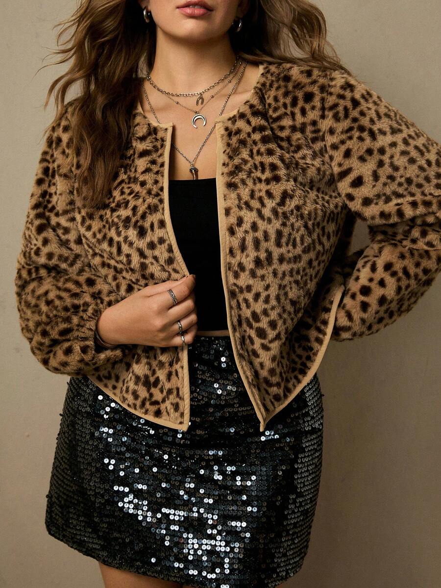 Freevana Plus Size Autumn/Winter Fashion Leopard Print Warm Jacket - Multicolor - View 1