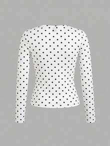 SHEIN EZwear 女款 3 件組波點圓領休閒修身長袖 T 恤套裝，秋季上衣，適合日常通勤、約會、派對，秋/冬/夏，聖誕節、新年、感恩節、外出、約會、約會、通勤、閃亮、情人節、優雅、度假、休閒、Y2K、外出、畢業典禮及其他場合 - 彩色 - 查看 4