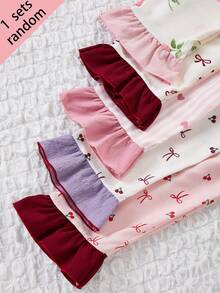 SHEIN Vintaside Kids 1件隨機款 5款可選 青少年女孩長袖單排扣上衣與長褲居家服套裝 - 彩色 - 查看 6