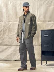 Norleigh Loose-Fit Men's Cargo Pants With Flap Pockets On Sides, 2000s Style, Fall - Dark Grey - View 3