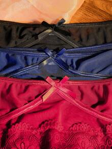 Divavoom Plus Size Classic Sexy Series Lace & Mesh Patchwork High Waist Panties 3pcs/Pack - Multicolor - View 7