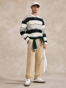 Courvante Long Sleeve Tennis Men's Button Collar Pullover Sweatshirt, Fall - Multi - View 7