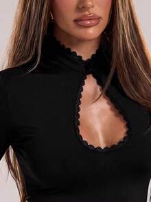 SHEIN BAE ملابس علوية نسائية مثيرة بلون موحد مع حمالات وظهر مكشوف، صيفية - الأسود - مشاهدة 7