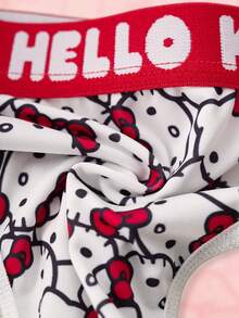 HELLO KITTY AND FRIENDS | SHEIN 女士可爱卡通猫咪印花字母文胸和内裤套装 - 紅白色 - 查看 7