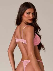 SHEIN BAE 2pcs Lingerie Set (With Underwire, Thong) - Pink - View 2
