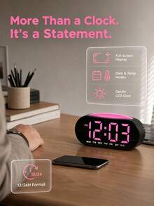 LED Digital Alarm Clock With Week Display, Dimmable Pink Large Screen Desk Clock, Dual Alarm Snooze Function Bedroom Table Clock For Home Decor, Support 12/24H Time Format - multicolor - View 3