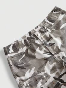 ROMWE MEN Men's Washed Loose Casual Beaded Camouflage 5-Point Shorts - Beige - View 3