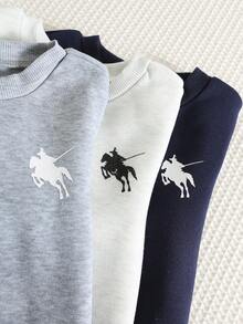 SHEIN 兒童小男孩 Pony Logo 圓領長袖套頭運動衫＋鬆緊腰長褲 6件套 - 彩色 - 查看 5