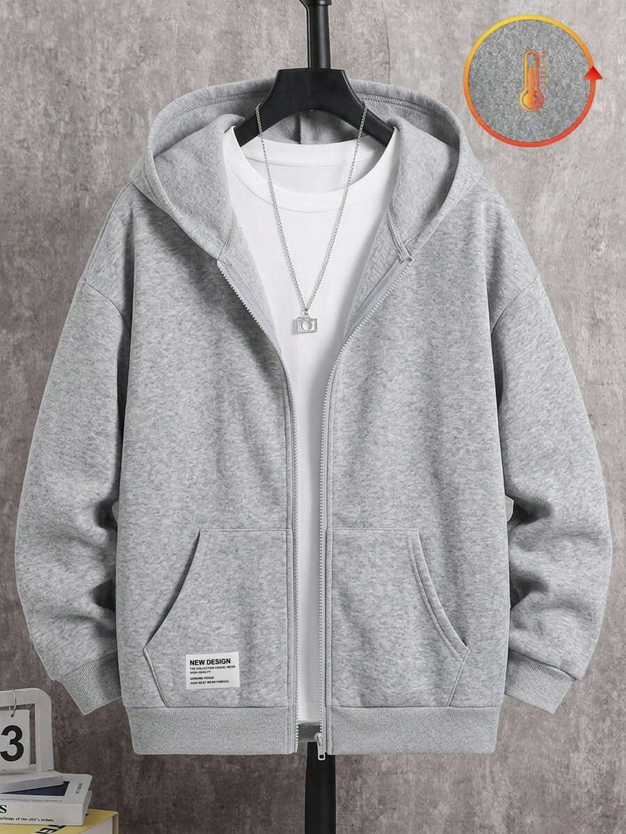 SHEIN 青少年男孩寬鬆灰色運動衫秋季夾克,休閒學院風,柔軟面料,返校季,畢業季,白色,冬季,舒適時尚 - 灰色 - 查看 1