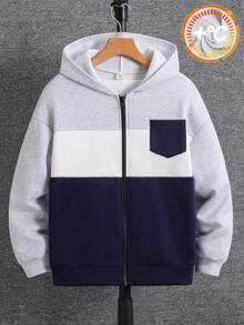 SHEIN 兒童青少年男孩極簡字母印花拉鍊連帽衛衣，柔軟面料，灰色，秋季，返校季 - 彩色 - 查看 6