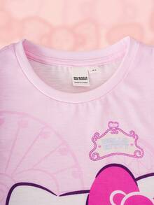 HELLO KITTY AND FRIENDS | SHEIN Fun Casual Style Young Girl Cartoon Print Round Neck Short Sleeve T-Shirt And Shorts Comfortable Set - Multicolor - View 5
