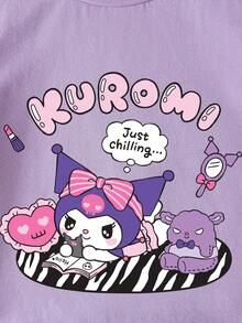 HELLO KITTY AND FRIENDS | SHEIN Kaos Lengan Pendek Motif Kasual untuk Anak Perempuan, Cocok untuk Musim Panas - Violet Purple - View 5