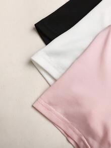 SHEIN Tween Girl 3 Pieces Set Multi-Color Black White Pink Short Sleeve Skirt Outfit - Multicolor - View 11