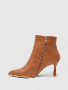 CUCCOO BIZCHIC Ladies' Brown Side Zipper Pointed High Heels And Ankle Fashion Boots For Autumn And Winter Commuting, Versatile For Daily Elegant Fall Boots - Brown - View 4